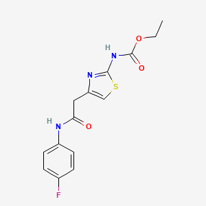 molecular formula C14H14FN3O3S B2828599 Ethyl (4-(2-((4-fluorophenyl)amino)-2-oxoethyl)thiazol-2-yl)carbamate CAS No. 946284-76-0