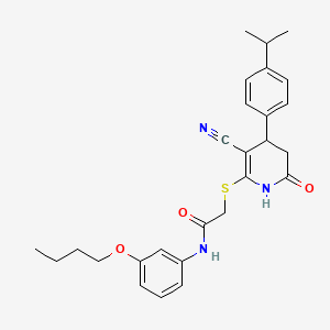molecular formula C27H31N3O3S B2828607 N-(3-butoxyphenyl)-2-({3-cyano-6-hydroxy-4-[4-(propan-2-yl)phenyl]-4,5-dihydropyridin-2-yl}sulfanyl)acetamide CAS No. 383896-30-8