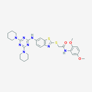 molecular formula C30H36N8O3S2 B282861 N-(2,5-dimethoxyphenyl)-2-[(6-{[4,6-di(piperidin-1-yl)-1,3,5-triazin-2-yl]amino}-1,3-benzothiazol-2-yl)sulfanyl]acetamide 