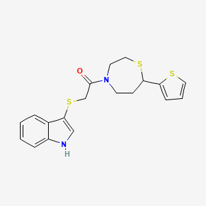 molecular formula C19H20N2OS3 B2828613 2-((1H-吲哚-3-基)硫代)-1-(7-(噻吩-2-基)-1,4-噻赛巴环-4-基)乙酮 CAS No. 1706088-50-7