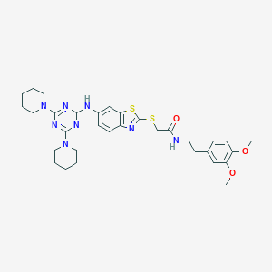 molecular formula C32H40N8O3S2 B282862 N-[2-(3,4-dimethoxyphenyl)ethyl]-2-[(6-{[4,6-di(piperidin-1-yl)-1,3,5-triazin-2-yl]amino}-1,3-benzothiazol-2-yl)sulfanyl]acetamide 