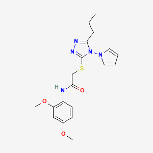 molecular formula C19H23N5O3S B2828625 N-(2,4-dimethoxyphenyl)-2-{[5-propyl-4-(1H-pyrrol-1-yl)-4H-1,2,4-triazol-3-yl]sulfanyl}acetamide CAS No. 896289-58-0
