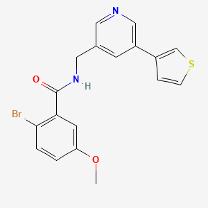molecular formula C18H15BrN2O2S B2828639 2-bromo-5-methoxy-N-((5-(thiophen-3-yl)pyridin-3-yl)methyl)benzamide CAS No. 1798490-12-6