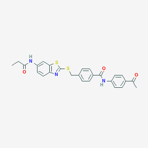 N-(4-acetylphenyl)-4-({[6-(propanoylamino)-1,3-benzothiazol-2-yl]sulfanyl}methyl)benzamide