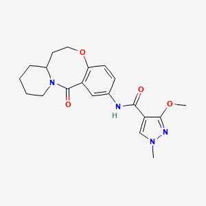 molecular formula C20H24N4O4 B2828691 3-Methoxy-1-methyl-N-(6-oxo-2,3,4,12,13,13a-hexahydro-1H-pyrido[2,1-d][1,5]benzoxazocin-8-yl)pyrazole-4-carboxamide CAS No. 1226433-06-2
