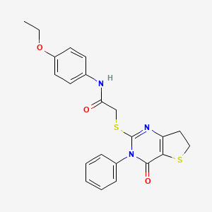 molecular formula C22H21N3O3S2 B2828697 N-(4-ethoxyphenyl)-2-[(4-oxo-3-phenyl-6,7-dihydrothieno[3,2-d]pyrimidin-2-yl)sulfanyl]acetamide CAS No. 686770-36-5