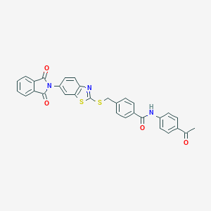 molecular formula C31H21N3O4S2 B282870 N-(4-acetylphenyl)-4-({[6-(1,3-dioxo-1,3-dihydro-2H-isoindol-2-yl)-1,3-benzothiazol-2-yl]sulfanyl}methyl)benzamide 