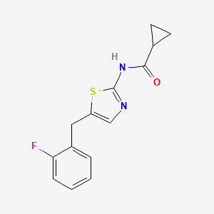 molecular formula C14H13FN2OS B2828700 N-[5-(2-fluorobenzyl)-1,3-thiazol-2-yl]cyclopropanecarboxamide CAS No. 878677-86-2