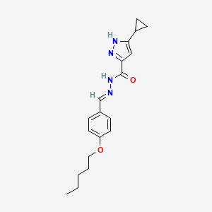 molecular formula C19H24N4O2 B2828709 (E)-3-cyclopropyl-N'-(4-(pentyloxy)benzylidene)-1H-pyrazole-5-carbohydrazide CAS No. 1284276-18-1