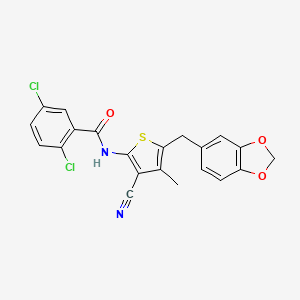 molecular formula C21H14Cl2N2O3S B2828732 N-(5-(benzo[d][1,3]dioxol-5-ylmethyl)-3-cyano-4-methylthiophen-2-yl)-2,5-dichlorobenzamide CAS No. 476367-39-2