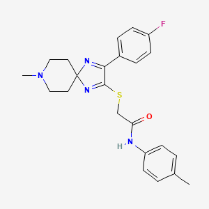 molecular formula C23H25FN4OS B2828752 2-((3-(4-氟苯基)-8-甲基-1,4,8-三唑螺[4.5]癸-1,3-二烯-2-基)硫代)-N-(对甲苯基)乙酰胺 CAS No. 1185131-42-3