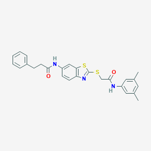 molecular formula C26H25N3O2S2 B282877 N-[2-({2-[(3,5-dimethylphenyl)amino]-2-oxoethyl}sulfanyl)-1,3-benzothiazol-6-yl]-3-phenylpropanamide 