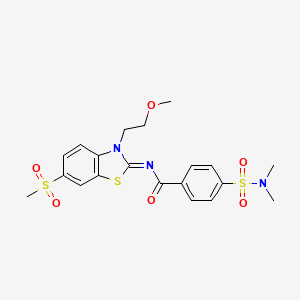 molecular formula C20H23N3O6S3 B2828770 4-(dimethylsulfamoyl)-N-[3-(2-methoxyethyl)-6-methylsulfonyl-1,3-benzothiazol-2-ylidene]benzamide CAS No. 864977-03-7