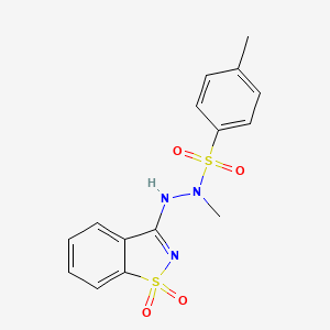molecular formula C15H15N3O4S2 B2828771 N'-(1,1-dioxido-1,2-benzothiazol-3-yl)-N,4-dimethylbenzenesulfonohydrazide CAS No. 13255-98-6