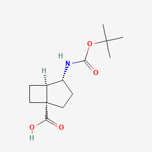 molecular formula C13H21NO4 B2828791 (1S,4R,5R)-4-[(2-Methylpropan-2-yl)oxycarbonylamino]bicyclo[3.2.0]heptane-1-carboxylic acid CAS No. 2470280-21-6