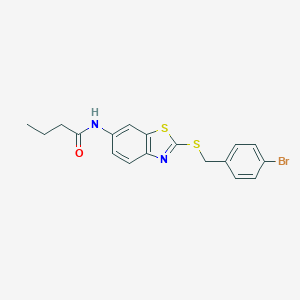 molecular formula C18H17BrN2OS2 B282880 N-{2-[(4-bromobenzyl)sulfanyl]-1,3-benzothiazol-6-yl}butanamide 