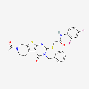 molecular formula C26H22F2N4O3S2 B2828803 2-((7-acetyl-3-benzyl-4-oxo-3,4,5,6,7,8-hexahydropyrido[4',3':4,5]thieno[2,3-d]pyrimidin-2-yl)thio)-N-(2,4-difluorophenyl)acetamide CAS No. 1189865-84-6