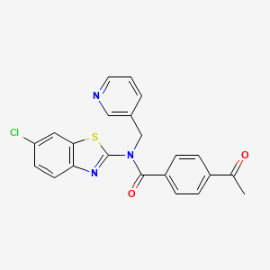 molecular formula C22H16ClN3O2S B2828807 4-acetyl-N-(6-chlorobenzo[d]thiazol-2-yl)-N-(pyridin-3-ylmethyl)benzamide CAS No. 895022-41-0