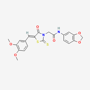 molecular formula C21H18N2O6S2 B2828809 (Z)-N-(苯并[1,3]二氧杂环己-5-基)-2-(5-(3,4-二甲氧基苯甲亚甲基)-4-醇基-2-硫代噻唑啉-3-基)乙酰胺 CAS No. 681832-55-3