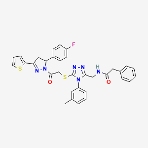 N-{[5-({2-[5-(4-fluorophenyl)-3-(thiophen-2-yl)-4,5-dihydro-1H-pyrazol-1-yl]-2-oxoethyl}sulfanyl)-4-(3-methylphenyl)-4H-1,2,4-triazol-3-yl]methyl}-2-phenylacetamide