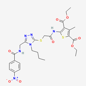 molecular formula C27H32N6O8S2 B2828823 二乙酸乙酯 5-(2-((4-丁基-5-((4-硝基苯甲酰氨基)甲基)-4H-1,2,4-三唑-3-基)硫基)乙酰氨基)-3-甲基噻吩-2,4-二羧酸二乙酯 CAS No. 393849-08-6