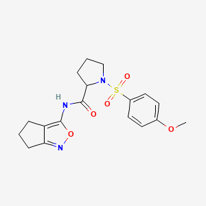 molecular formula C18H21N3O5S B2828836 N-(5,6-dihydro-4H-cyclopenta[c]isoxazol-3-yl)-1-((4-methoxyphenyl)sulfonyl)pyrrolidine-2-carboxamide CAS No. 1048663-91-7