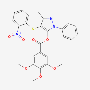 molecular formula C26H23N3O7S B2828837 3-methyl-4-((2-nitrophenyl)thio)-1-phenyl-1H-pyrazol-5-yl 3,4,5-trimethoxybenzoate CAS No. 851126-44-8