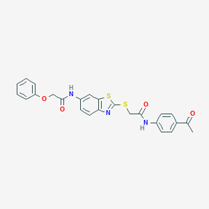 molecular formula C25H21N3O4S2 B282884 N-[2-({2-[(4-acetylphenyl)amino]-2-oxoethyl}sulfanyl)-1,3-benzothiazol-6-yl]-2-phenoxyacetamide 