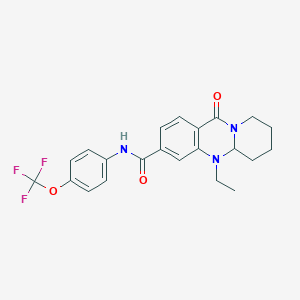 molecular formula C22H22F3N3O3 B2828841 5-乙基-11-氧代-N-[4-(三氟甲氧基)苯基]-5,6,7,8,9,11-六氢-5aH-吡啶并[2,1-b]喹唑-3-甲酰胺 CAS No. 1574560-89-6