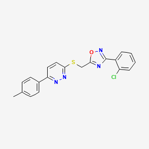 molecular formula C20H15ClN4OS B2828859 3-(2-Chlorophenyl)-5-(((6-(p-tolyl)pyridazin-3-yl)thio)methyl)-1,2,4-oxadiazole CAS No. 1114944-93-2