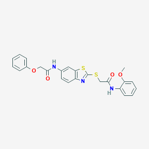 molecular formula C24H21N3O4S2 B282886 N-[2-({2-[(2-methoxyphenyl)amino]-2-oxoethyl}sulfanyl)-1,3-benzothiazol-6-yl]-2-phenoxyacetamide 