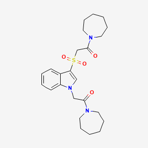 molecular formula C24H33N3O4S B2828875 1-(azepan-1-yl)-2-((1-(2-(azepan-1-yl)-2-oxoethyl)-1H-indol-3-yl)sulfonyl)ethanone CAS No. 878058-54-9