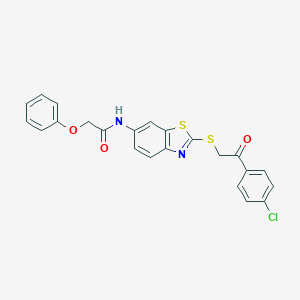 molecular formula C23H17ClN2O3S2 B282889 N-(2-{[2-(4-chlorophenyl)-2-oxoethyl]sulfanyl}-1,3-benzothiazol-6-yl)-2-phenoxyacetamide 