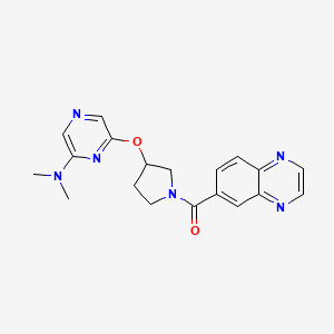molecular formula C19H20N6O2 B2828890 (3-((6-(Dimethylamino)pyrazin-2-yl)oxy)pyrrolidin-1-yl)(quinoxalin-6-yl)methanone CAS No. 2034433-34-4