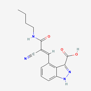 molecular formula C16H16N4O3 B2828895 4-[(E)-3-(Butylamino)-2-cyano-3-oxoprop-1-enyl]-1H-indazole-3-carboxylic acid CAS No. 2094953-91-8