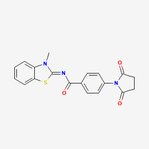 molecular formula C19H15N3O3S B2828902 (E)-4-(2,5-二氧代吡咯烷-1-基)-N-(3-甲基苯并[d]噻唑-2(3H)-基亚)苯甲酰胺 CAS No. 307327-07-7