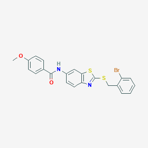 molecular formula C22H17BrN2O2S2 B282891 N-{2-[(2-bromobenzyl)sulfanyl]-1,3-benzothiazol-6-yl}-4-methoxybenzamide 