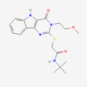 molecular formula C19H24N4O3S B2828916 N-tert-butyl-2-[[3-(2-methoxyethyl)-4-oxo-5H-pyrimido[5,4-b]indol-2-yl]sulfanyl]acetamide CAS No. 888434-30-8