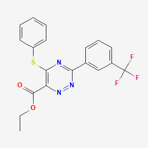 molecular formula C19H14F3N3O2S B2828922 Ethyl 5-(phenylsulfanyl)-3-[3-(trifluoromethyl)phenyl]-1,2,4-triazine-6-carboxylate CAS No. 338957-00-9