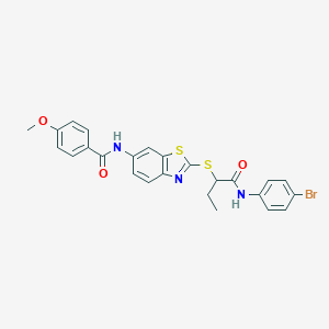 molecular formula C25H22BrN3O3S2 B282893 N-[2-({1-[(4-bromophenyl)amino]-1-oxobutan-2-yl}sulfanyl)-1,3-benzothiazol-6-yl]-4-methoxybenzamide 