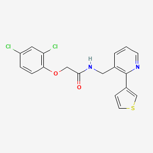 molecular formula C18H14Cl2N2O2S B2828932 2-(2,4-dichlorophenoxy)-N-((2-(thiophen-3-yl)pyridin-3-yl)methyl)acetamide CAS No. 2034434-46-1