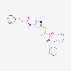 molecular formula C27H26N4O2S2 B282894 N-(diphenylmethyl)-2-({5-[(3-phenylpropanoyl)amino]-1,3,4-thiadiazol-2-yl}sulfanyl)propanamide 
