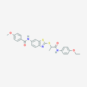 molecular formula C26H25N3O4S2 B282895 N-[2-({1-[(4-ethoxyphenyl)amino]-1-oxopropan-2-yl}sulfanyl)-1,3-benzothiazol-6-yl]-4-methoxybenzamide 