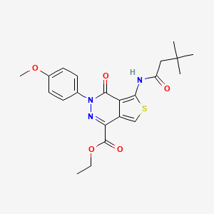 molecular formula C22H25N3O5S B2828963 乙酸 5-(3,3-二甲基丁酰胺)-3-(4-甲氧基苯基)-4-氧代-3,4-二氢噻吩并[3,4-d]吡啶-1-甲酸酯 CAS No. 851951-56-9