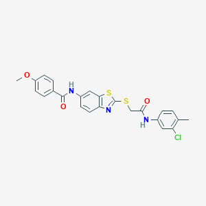 molecular formula C24H20ClN3O3S2 B282897 N-[2-({2-[(3-chloro-4-methylphenyl)amino]-2-oxoethyl}sulfanyl)-1,3-benzothiazol-6-yl]-4-methoxybenzamide 