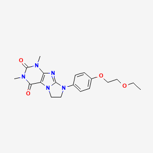molecular formula C19H23N5O4 B2828971 8-[4-(2-Ethoxyethoxy)phenyl]-1,3-dimethyl-1,3,5-trihydroimidazolidino[1,2-h]pu rine-2,4-dione CAS No. 1020972-41-1