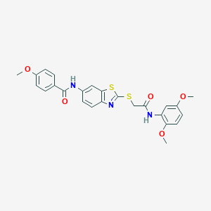 molecular formula C25H23N3O5S2 B282898 N-[2-({2-[(2,5-dimethoxyphenyl)amino]-2-oxoethyl}sulfanyl)-1,3-benzothiazol-6-yl]-4-methoxybenzamide 