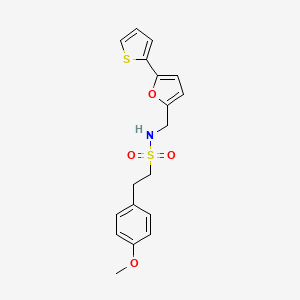 molecular formula C18H19NO4S2 B2828983 2-(4-甲氧基苯基)-N-((5-(噻吩-2-基)呋喃-2-基)甲基)乙烷磺酰胺 CAS No. 2034271-49-1