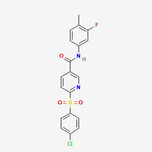 molecular formula C19H14ClFN2O3S B2828996 6-((4-chlorophenyl)sulfonyl)-N-(3-fluoro-4-methylphenyl)nicotinamide CAS No. 1286728-27-5