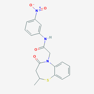 molecular formula C18H17N3O4S B2828997 2-(2-methyl-4-oxo-3,4-dihydrobenzo[b][1,4]thiazepin-5(2H)-yl)-N-(3-nitrophenyl)acetamide CAS No. 863004-28-8